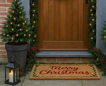 Kerstmat aan de voordeur